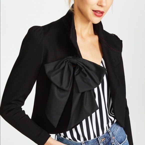 ALICE + OLIVIA Addison Long Sleeve Cropped Blazer Jacket Bow Black - Picture 5 of 13